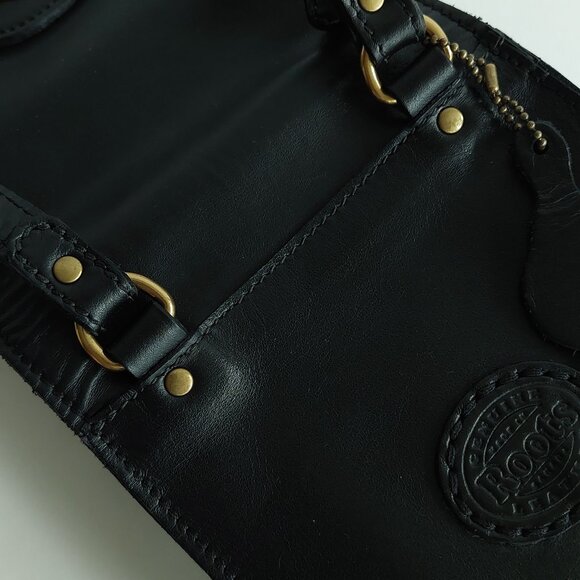 🦫🇨🇦Roots Vintage Rectangular Black Raw Leather Crossbody - Picture 10 of 11